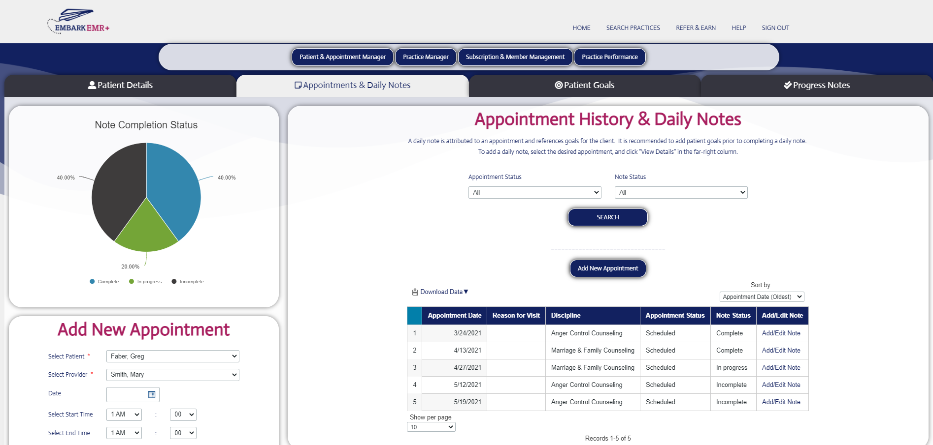 screenshot of EmbarkEMR