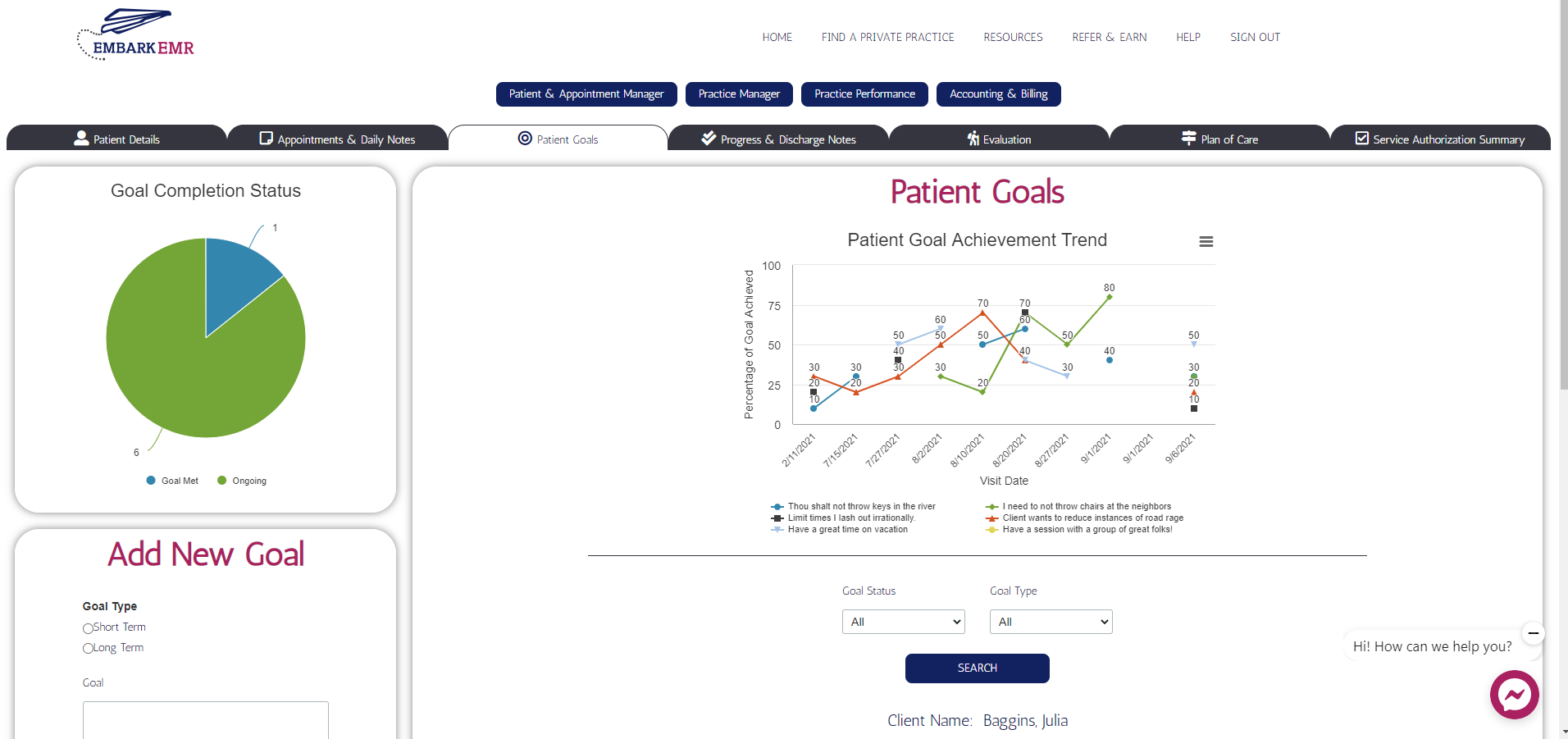 screenshot of EmbarkEMR