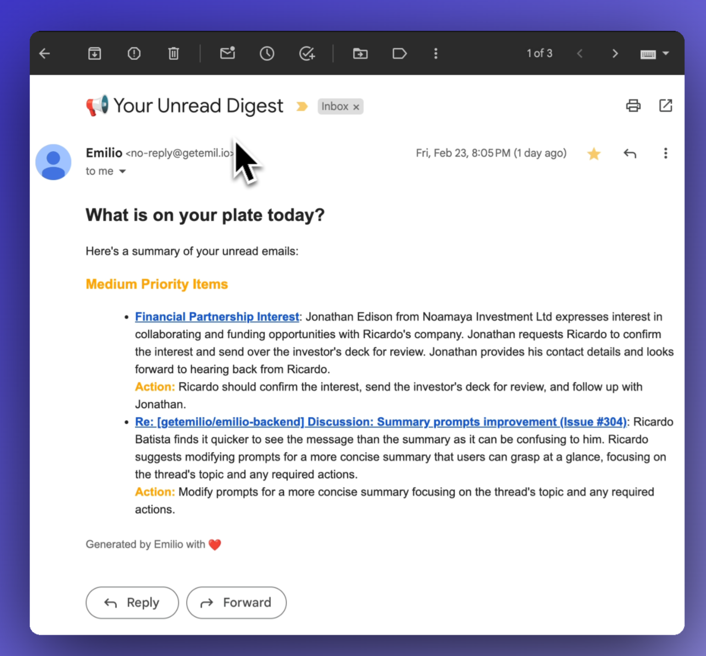 screenshot of Emilio