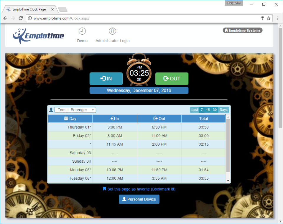 screenshot of Emplotime