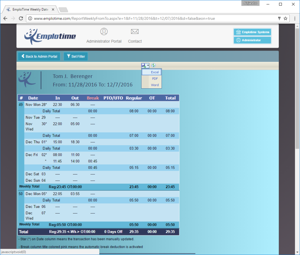 screenshot of Emplotime