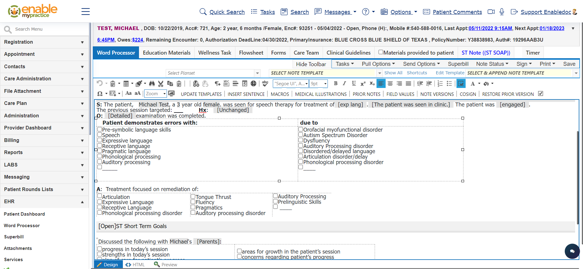 screenshot of Enablemypractice