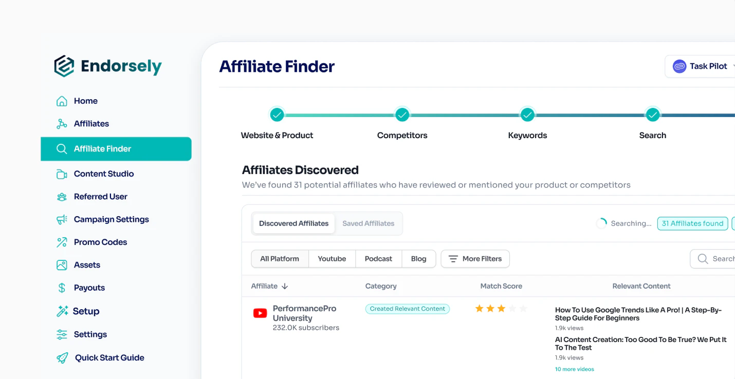 screenshot of Endorsely