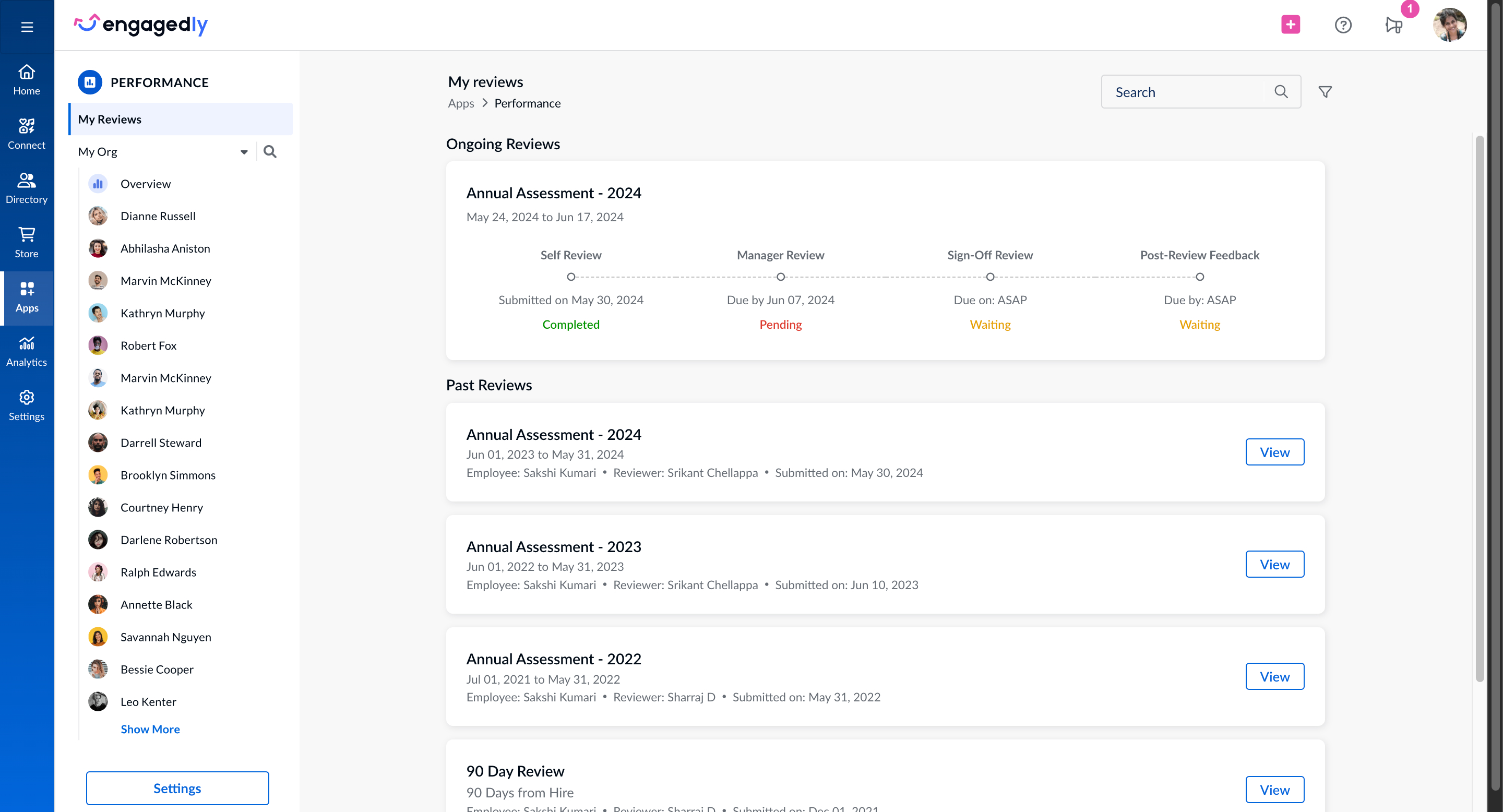 screenshot of Engagedly