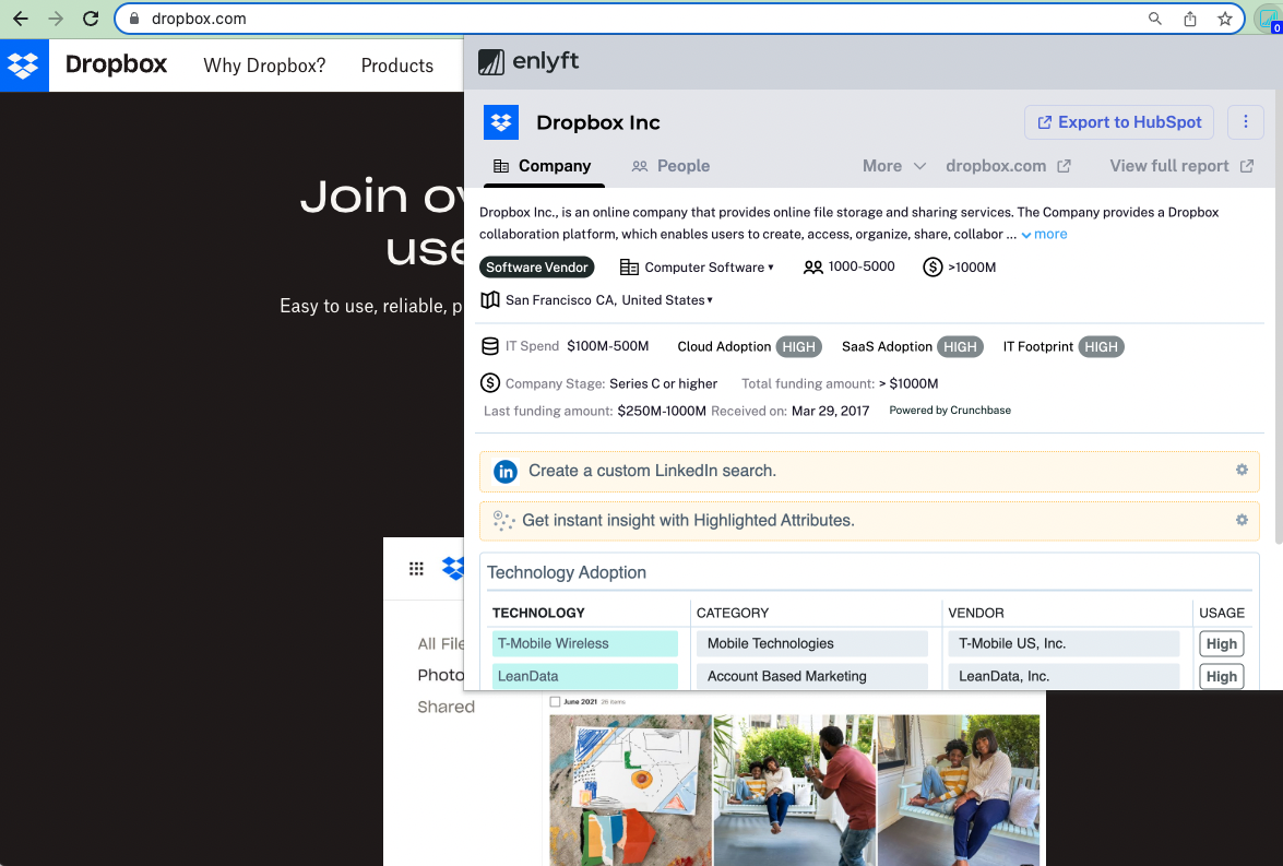 screenshot of Enlyft