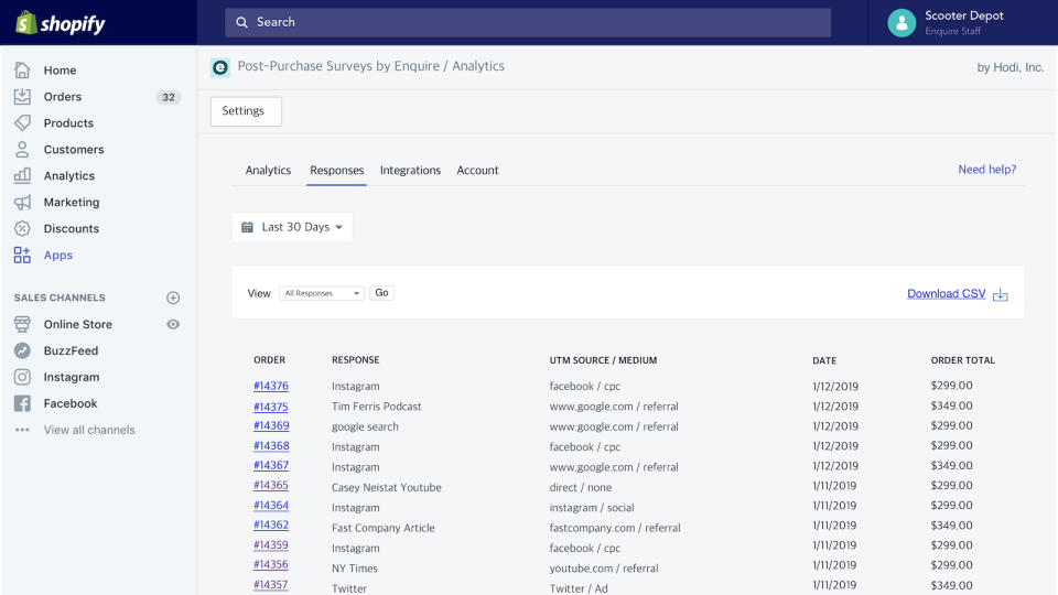 screenshot of Enquire