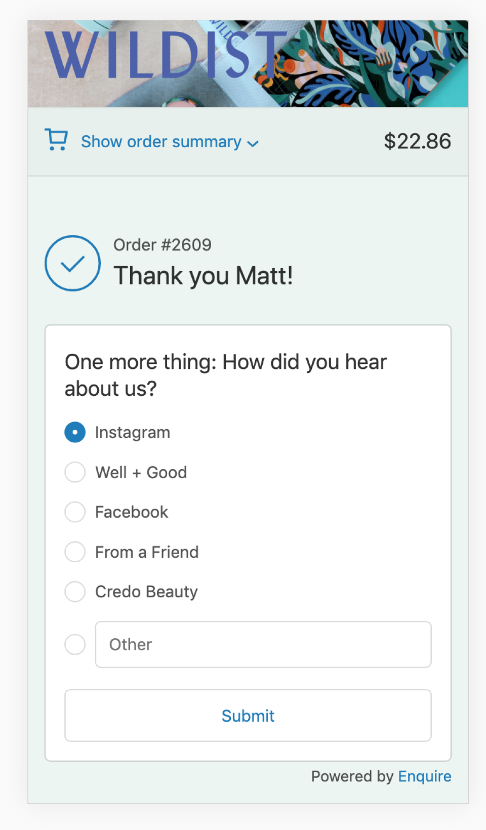 screenshot of Enquire
