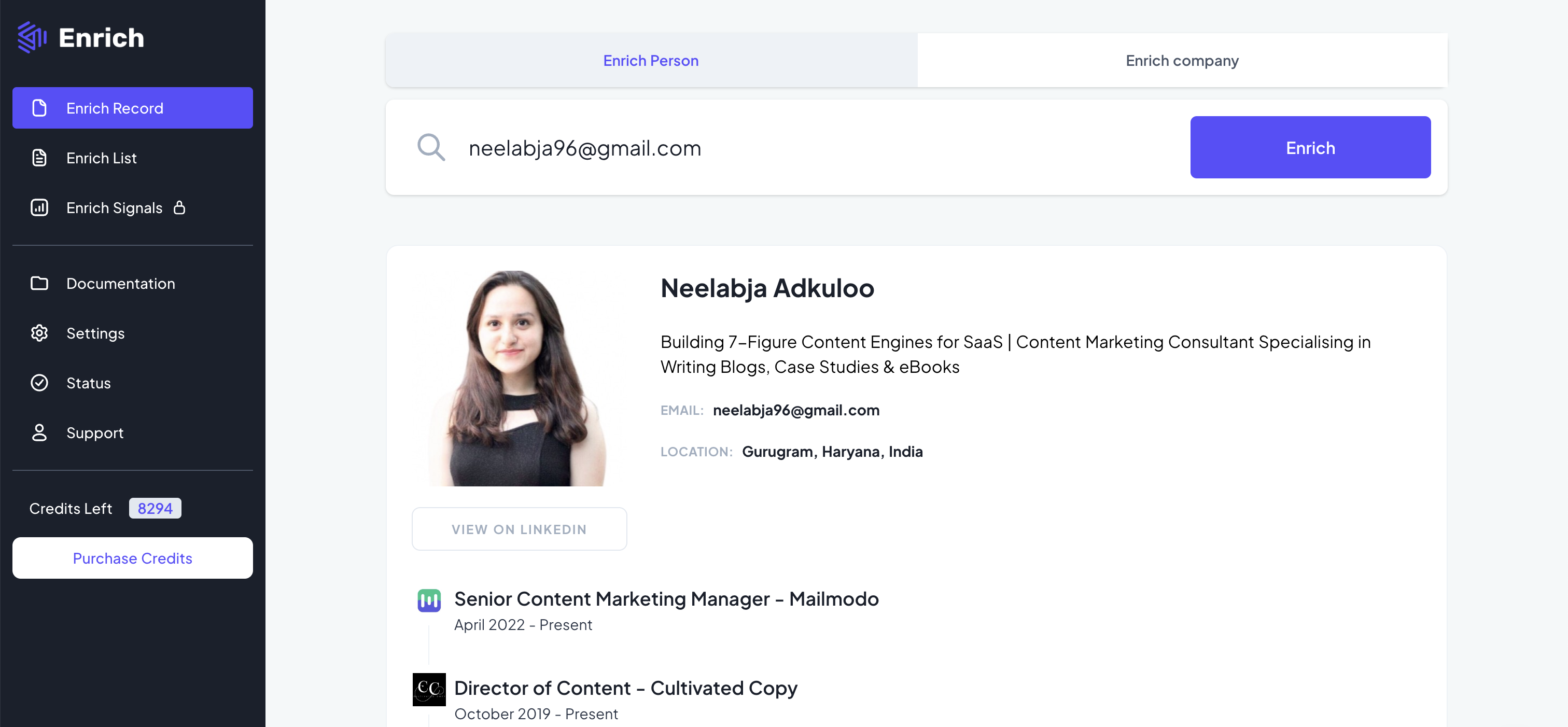 screenshot of Enrich.so