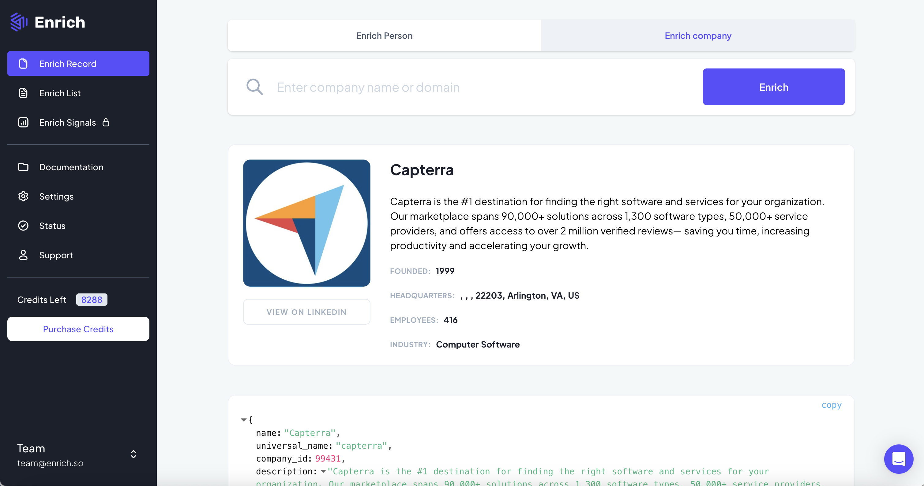 screenshot of Enrich.so