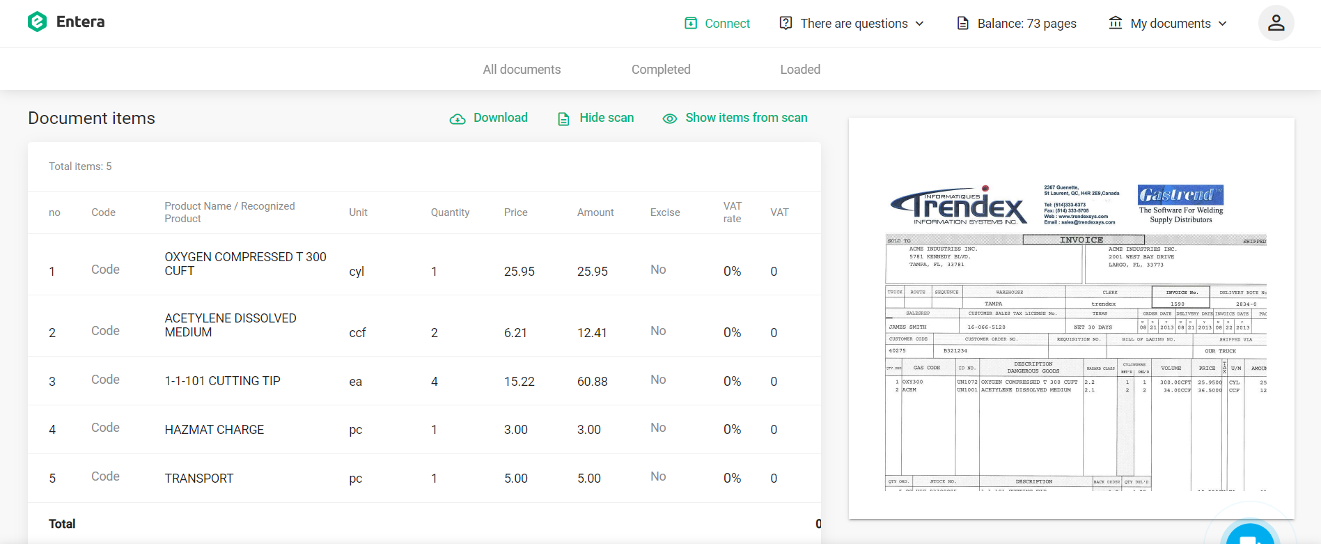 screenshot of Entera