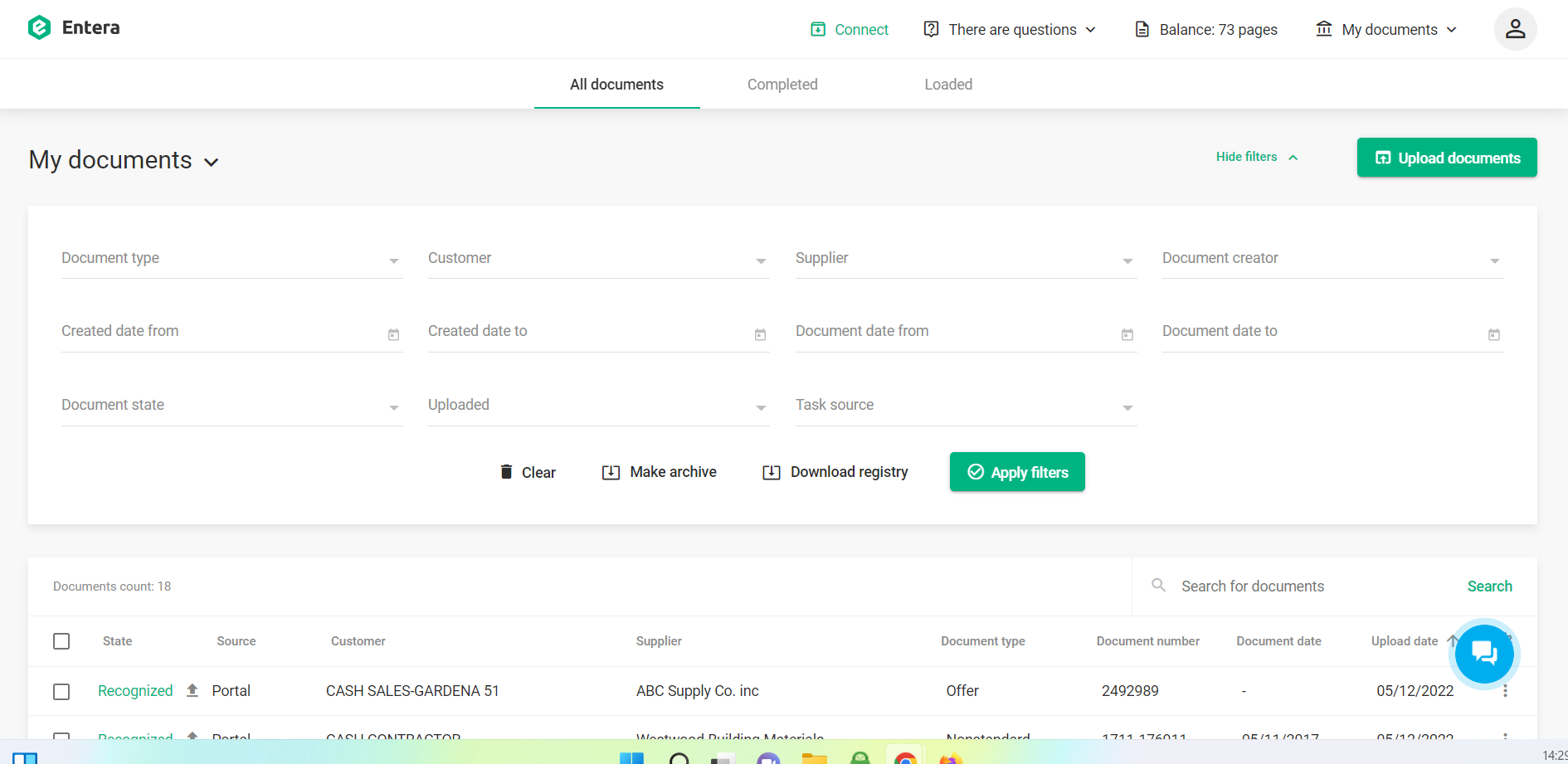 screenshot of Entera