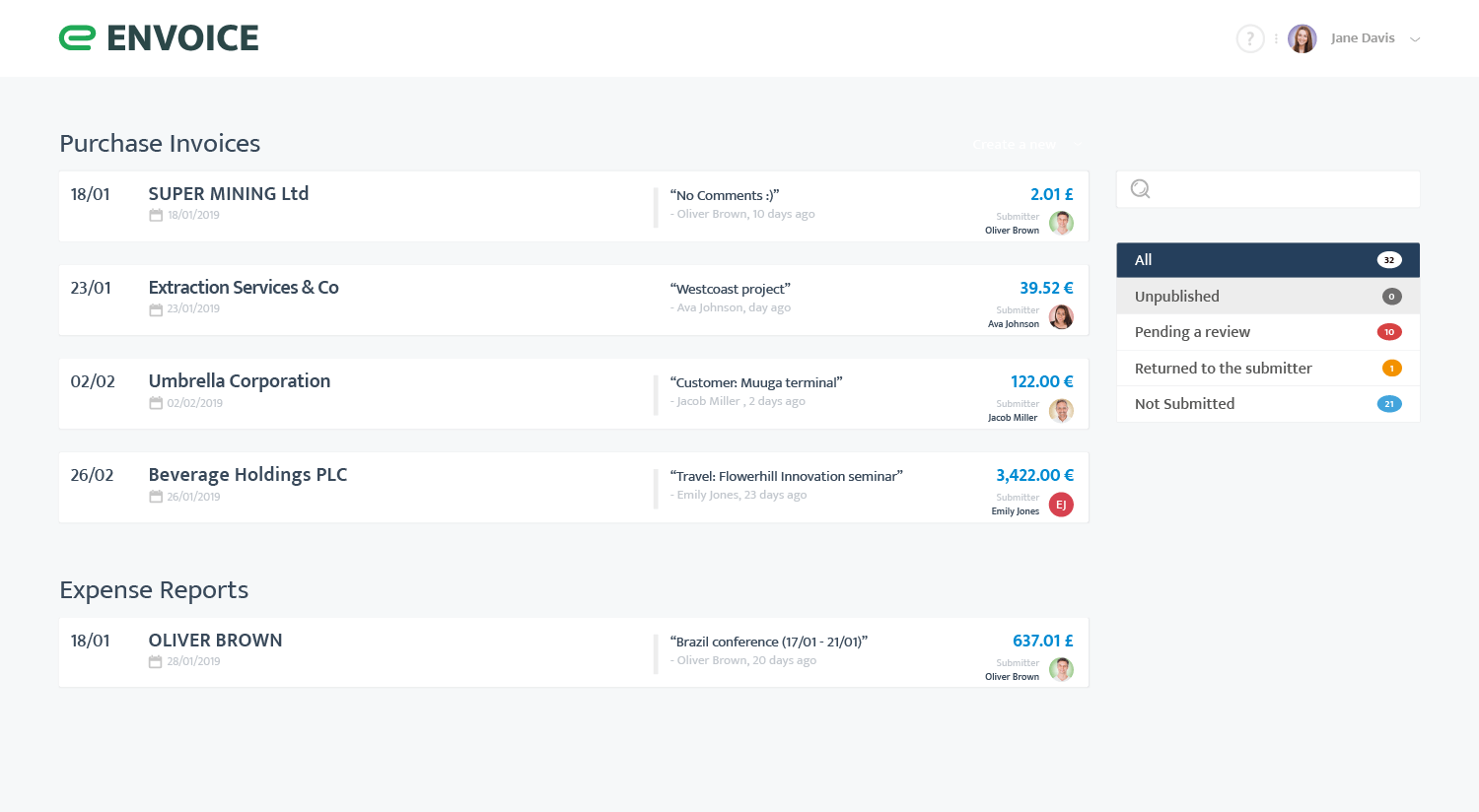 screenshot of Envoice