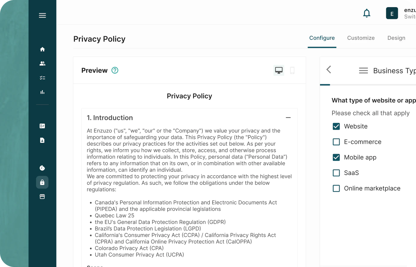 screenshot of Enzuzo