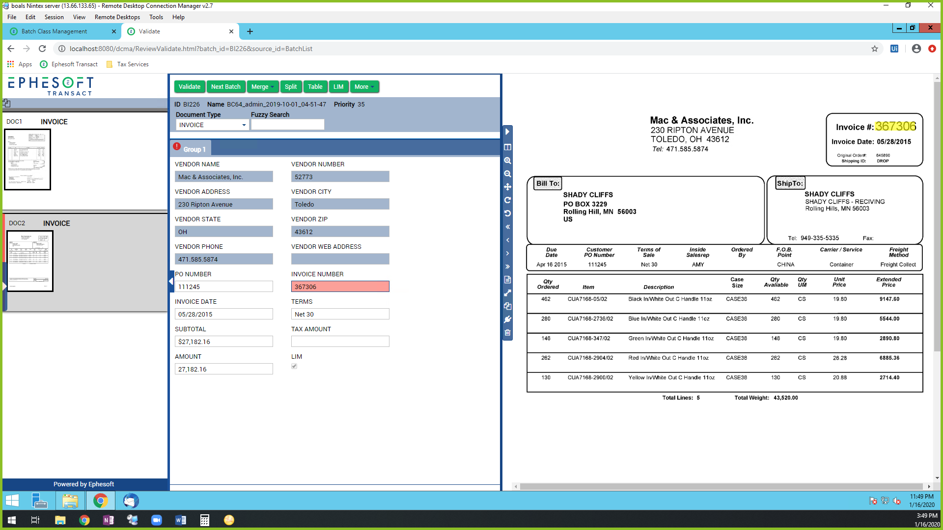 screenshot of Ephesoft