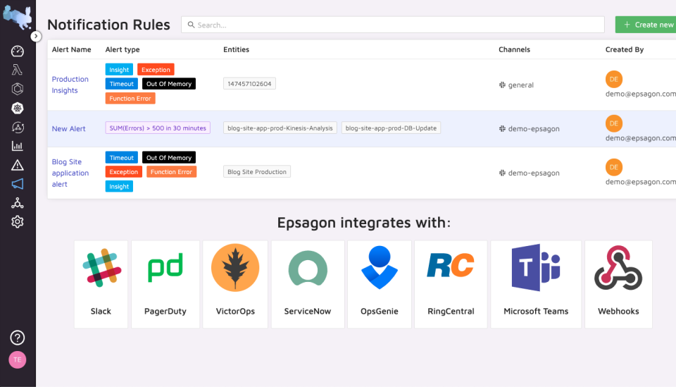 screenshot of Epsagon