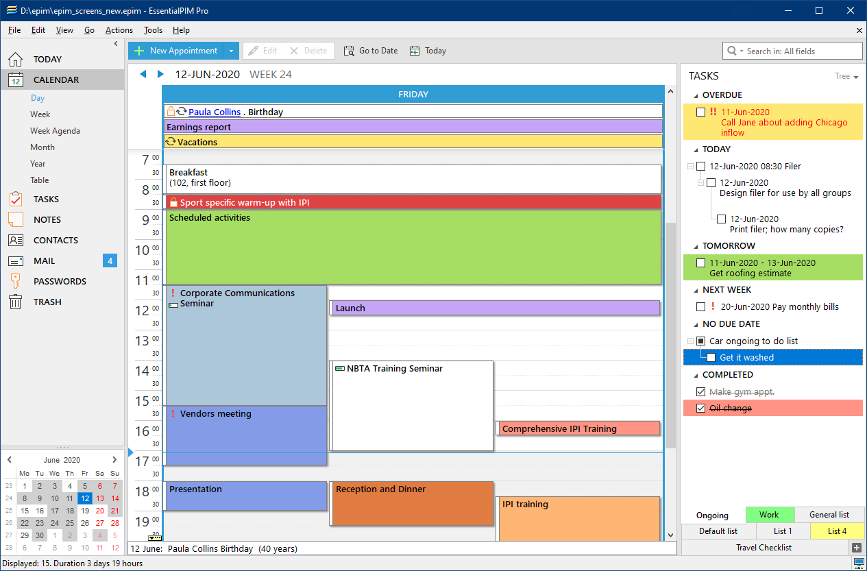 screenshot of EssentialPIM