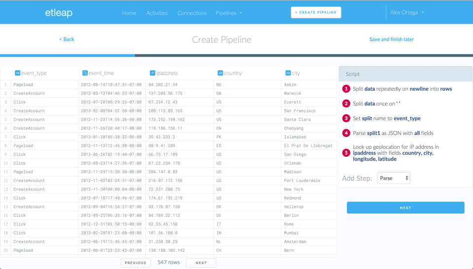 screenshot of Etleap