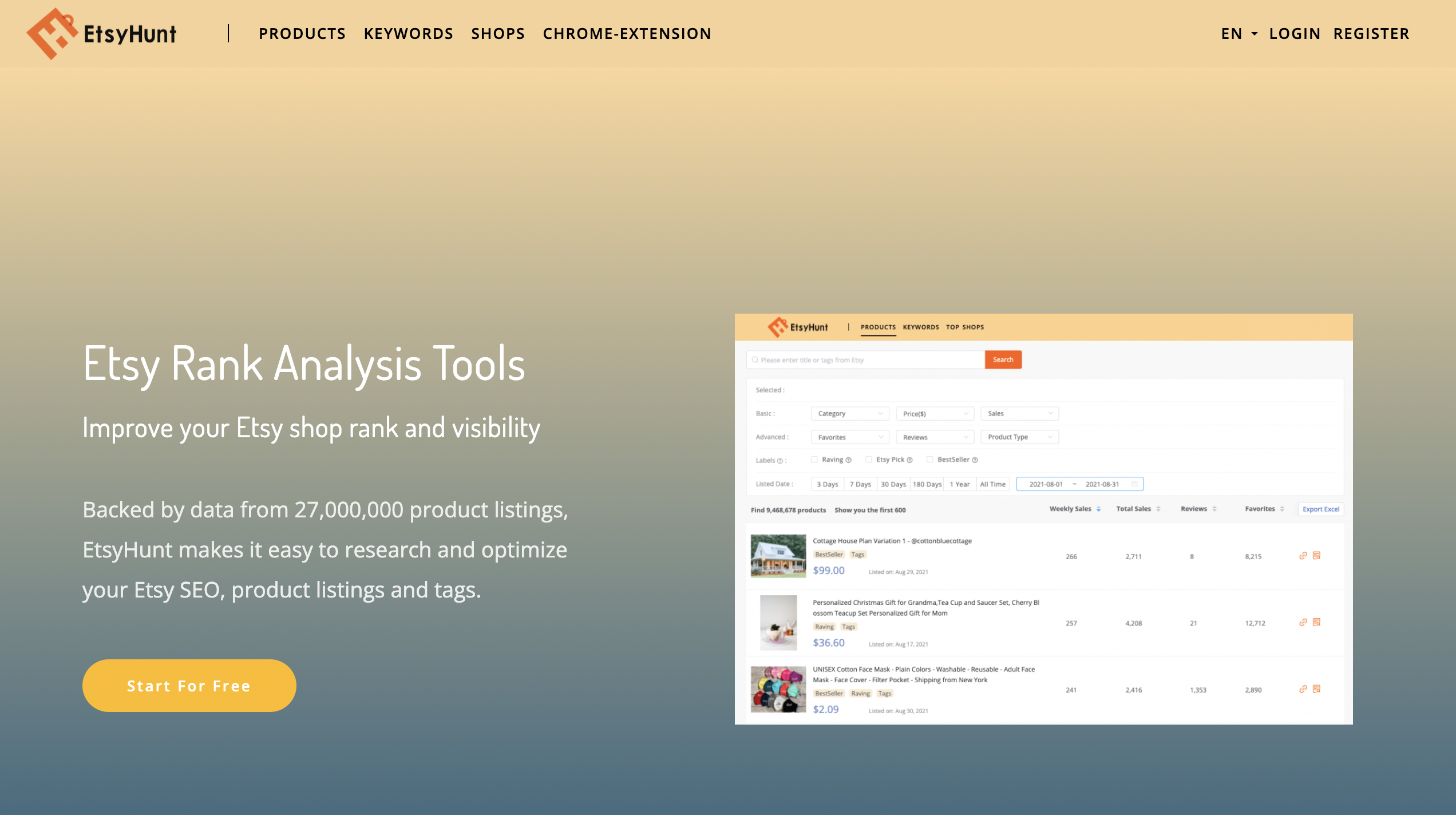screenshot of EtsyHunt