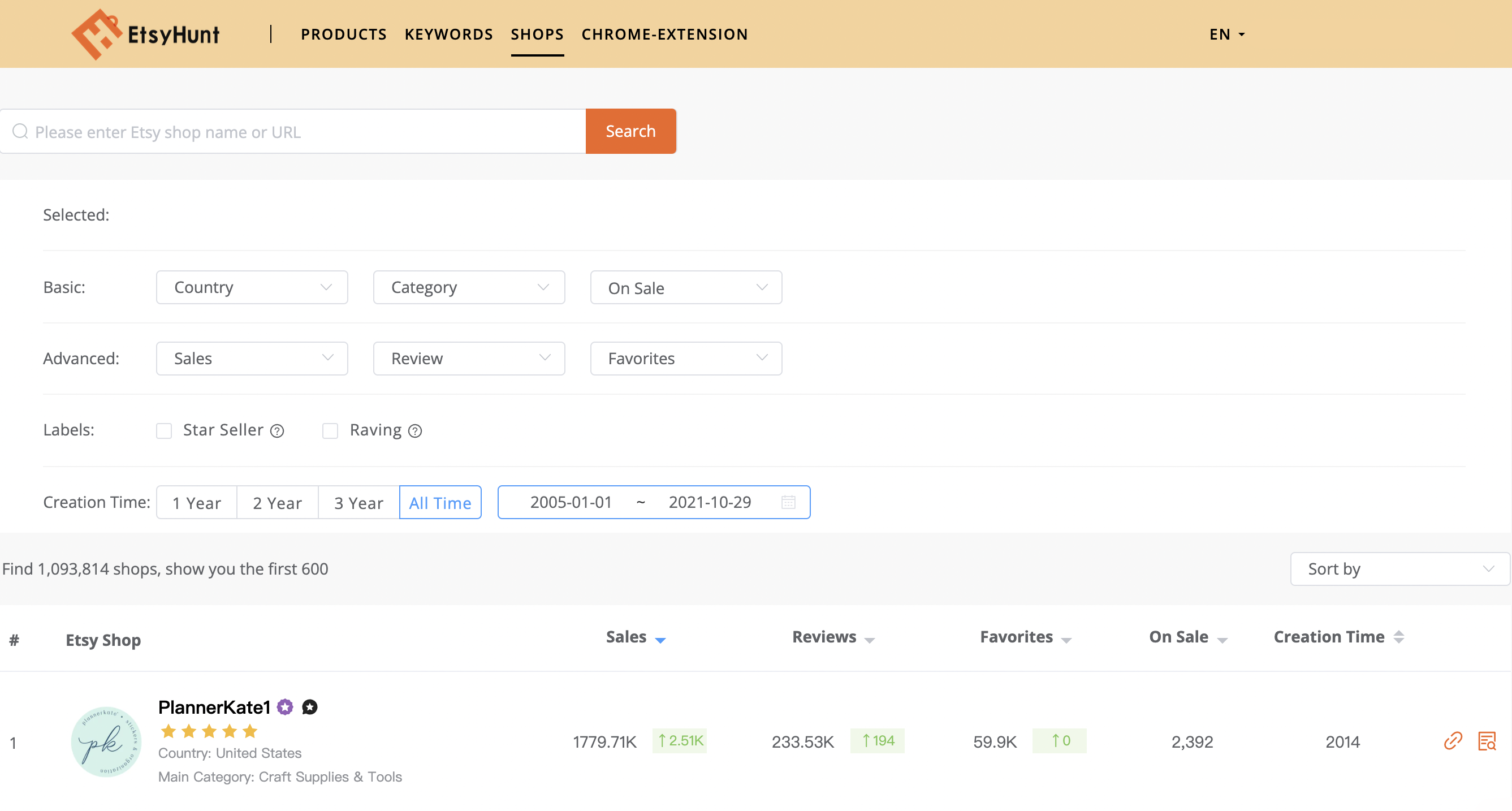 screenshot of EtsyHunt