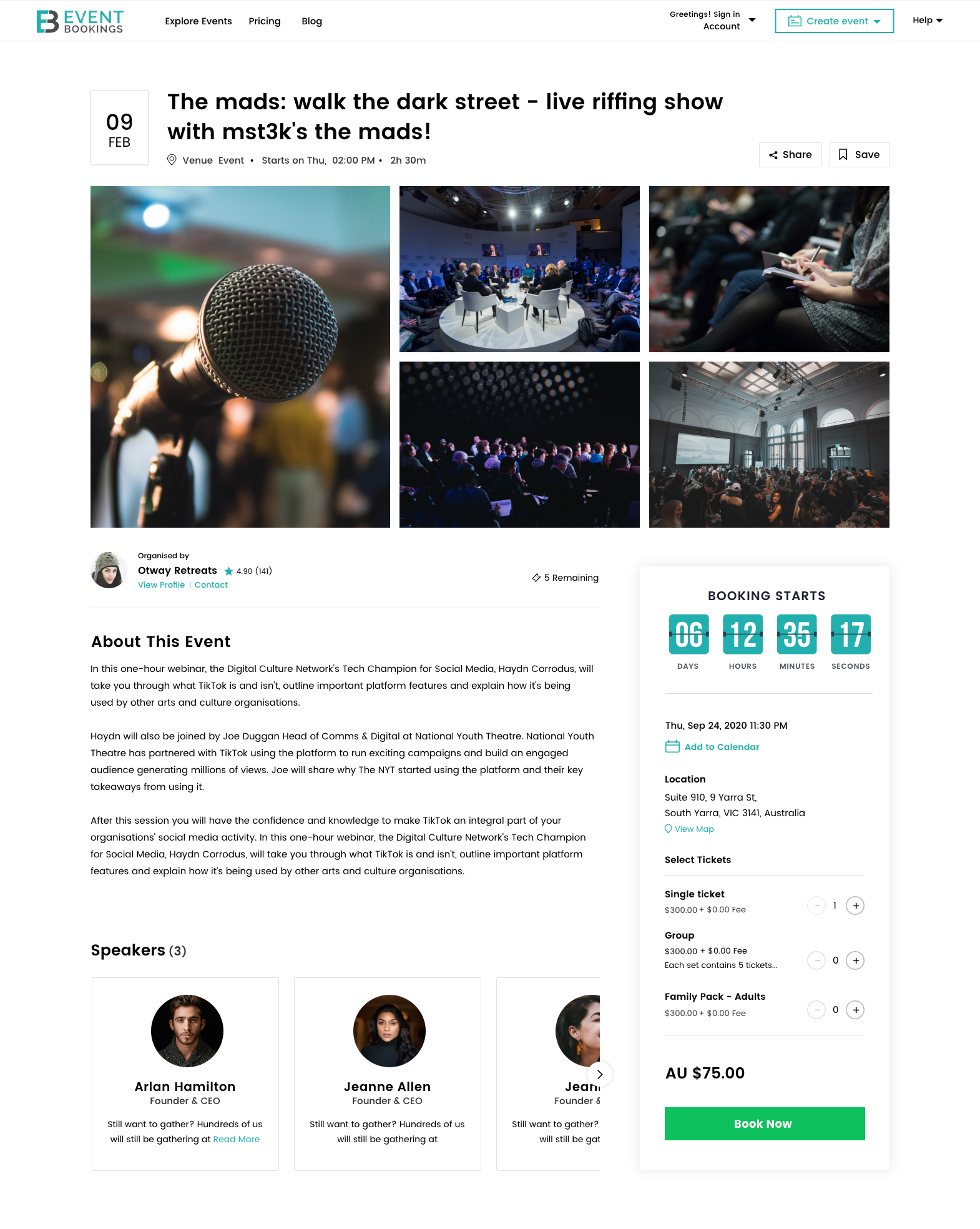 screenshot of EventBookings