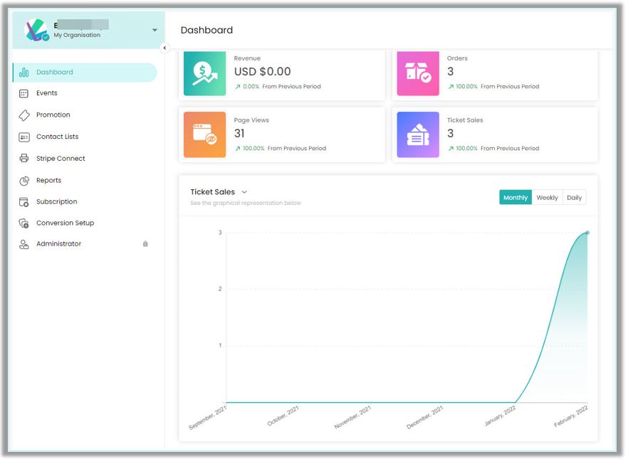screenshot of EventBookings