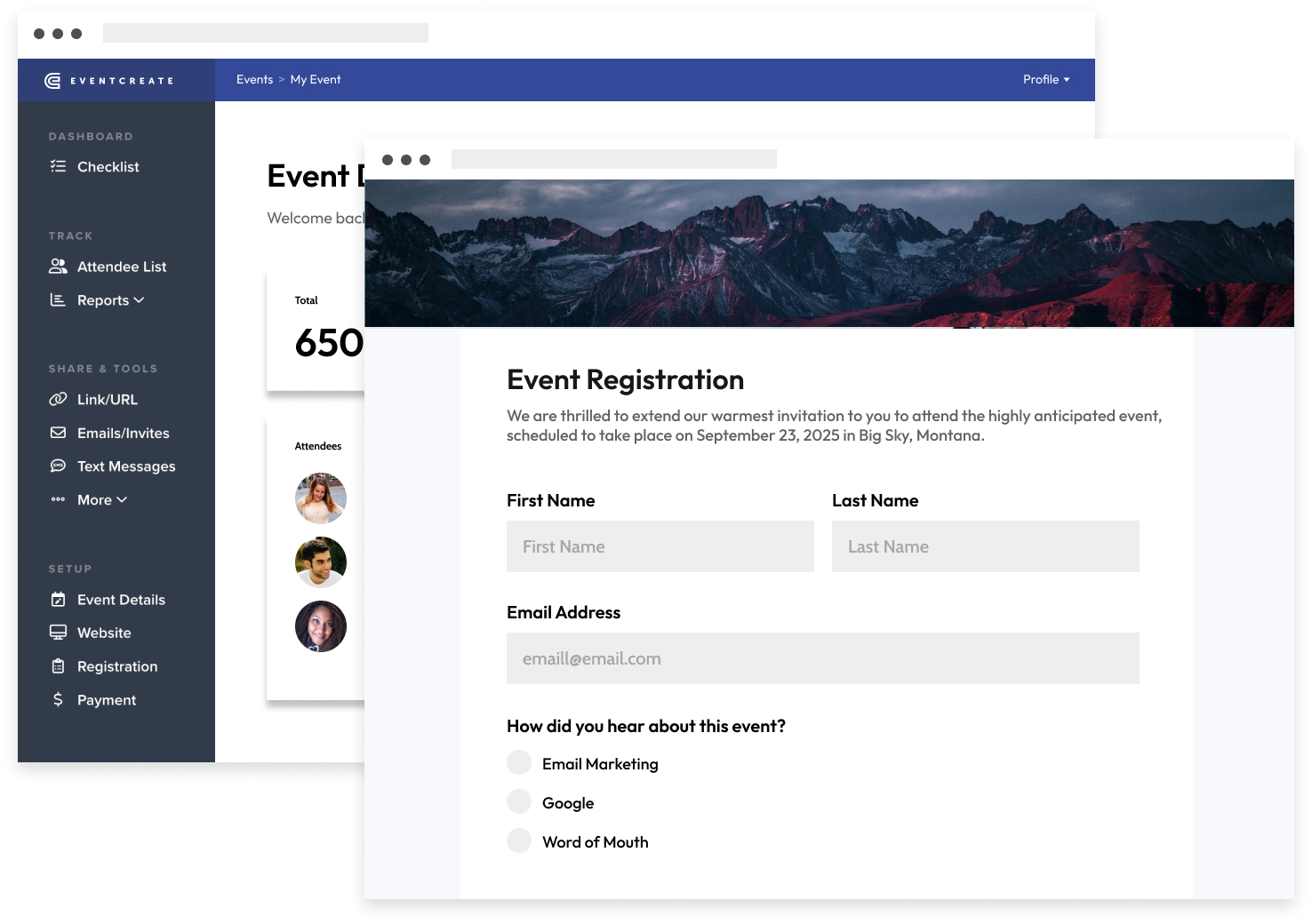 screenshot of EventCreate