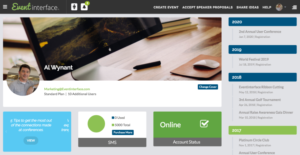 screenshot of EventInterface