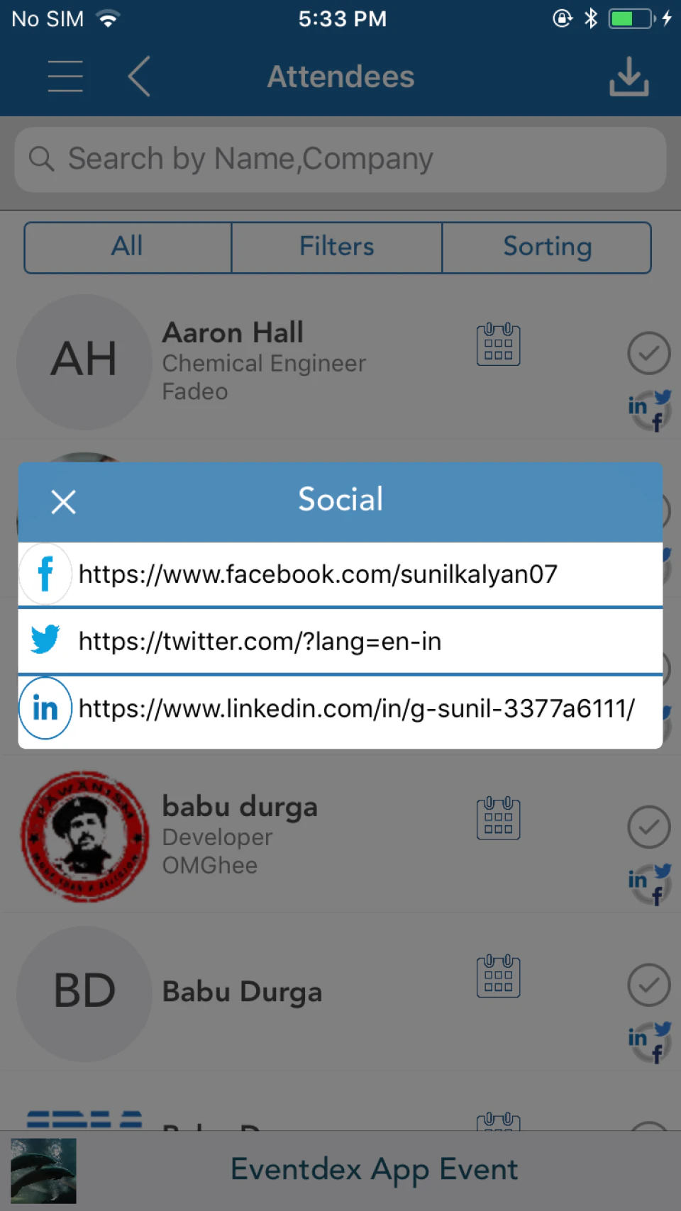 screenshot of Eventdex