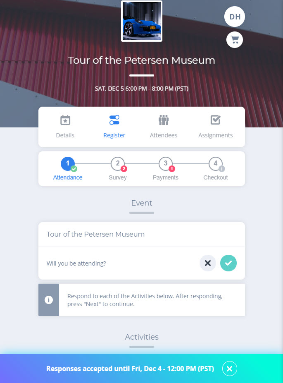 screenshot of Eventene