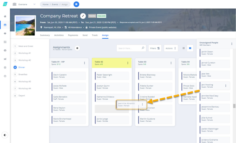screenshot of Eventene
