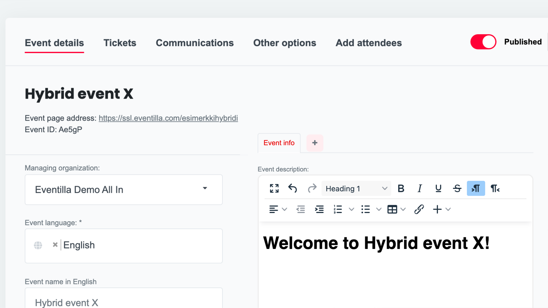 screenshot of Eventilla