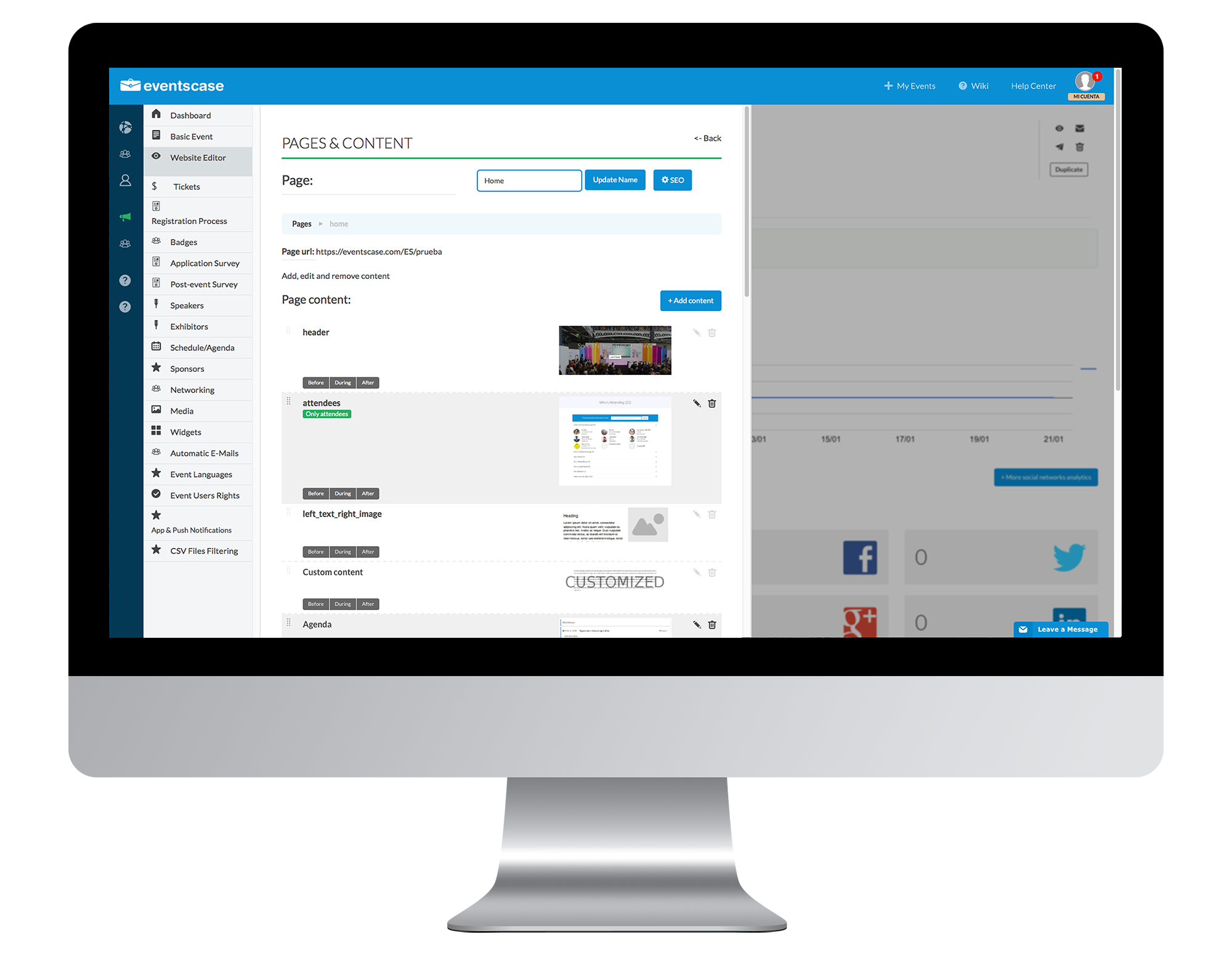 screenshot of EventsCase