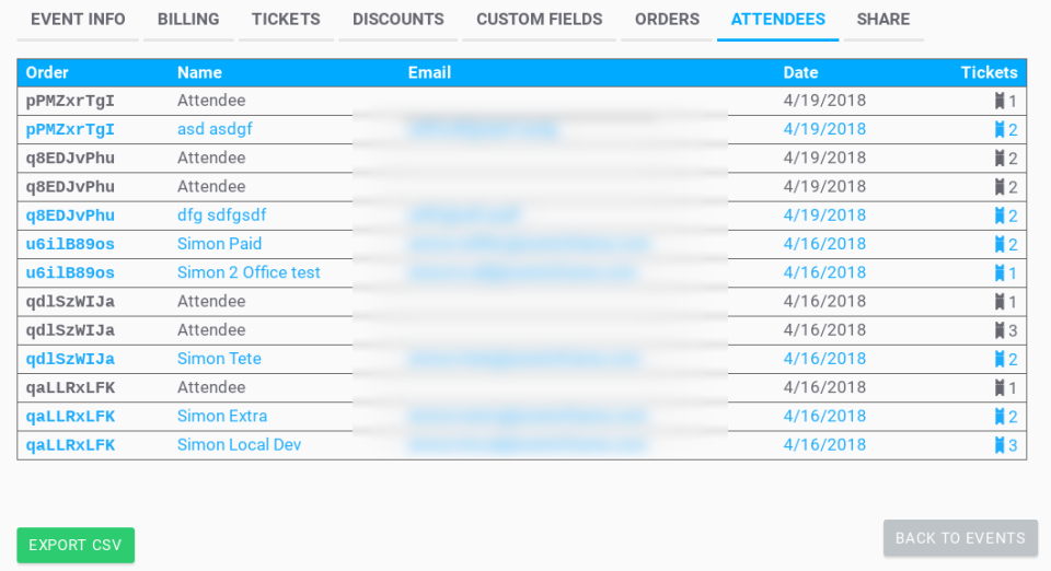 screenshot of EventsFrame