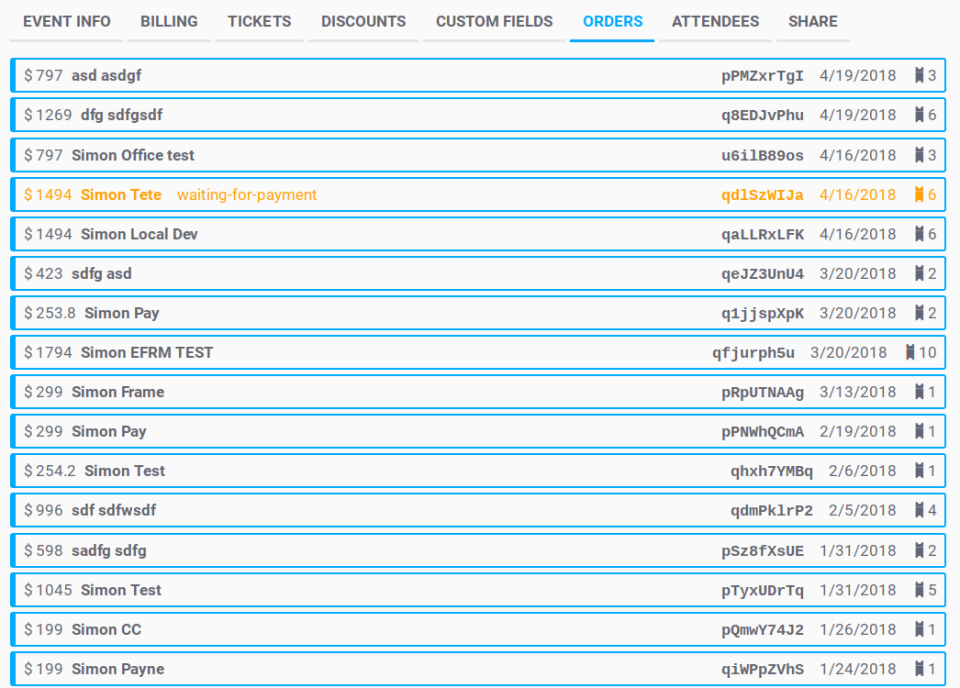 screenshot of EventsFrame