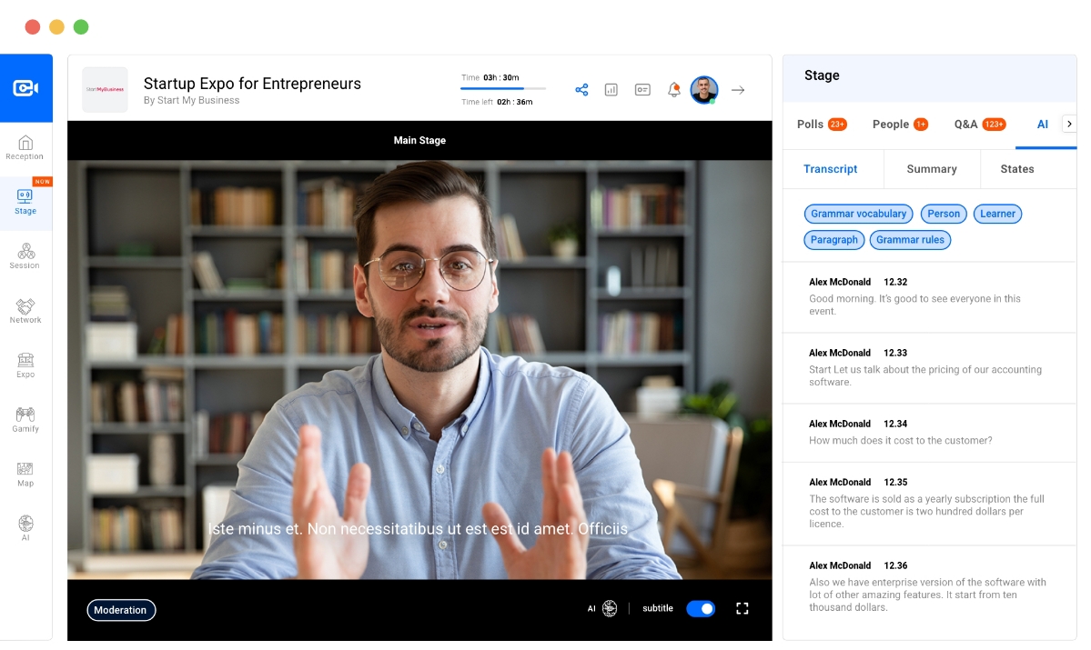 screenshot of EventsX