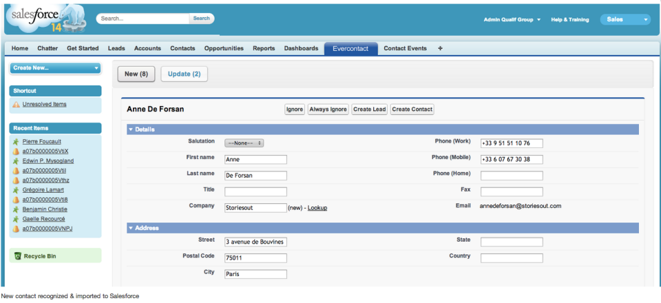 screenshot of Evercontact