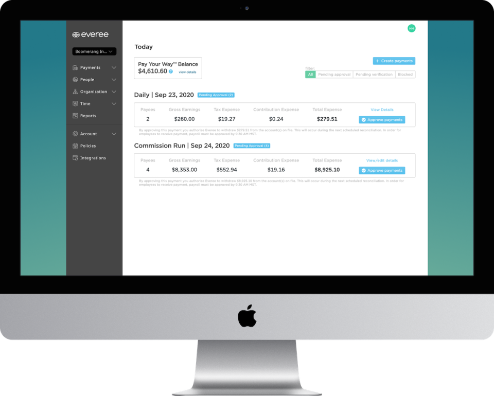 screenshot of Everee