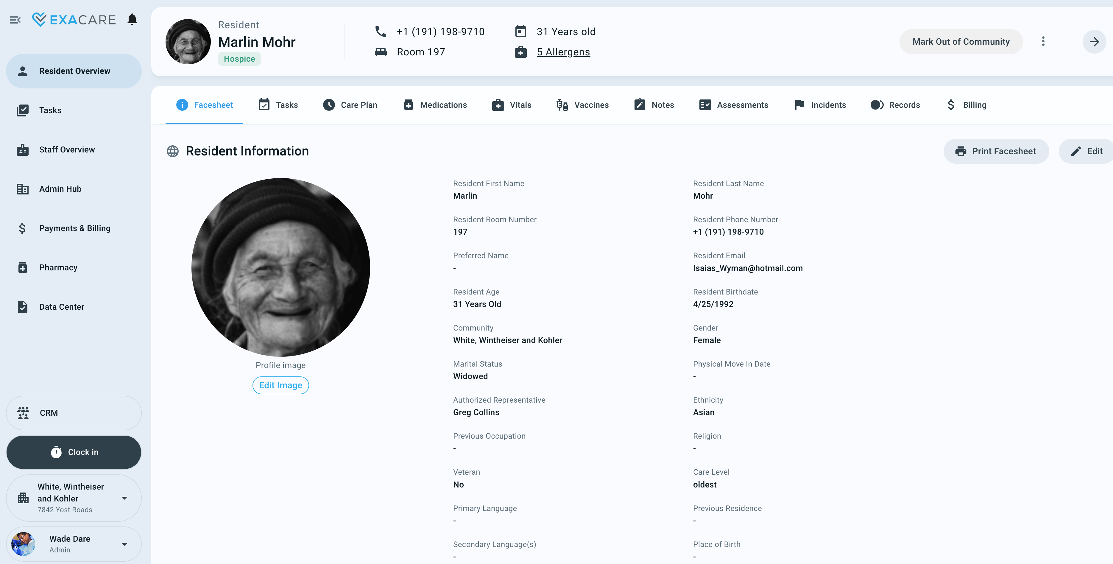 screenshot of ExaCare
