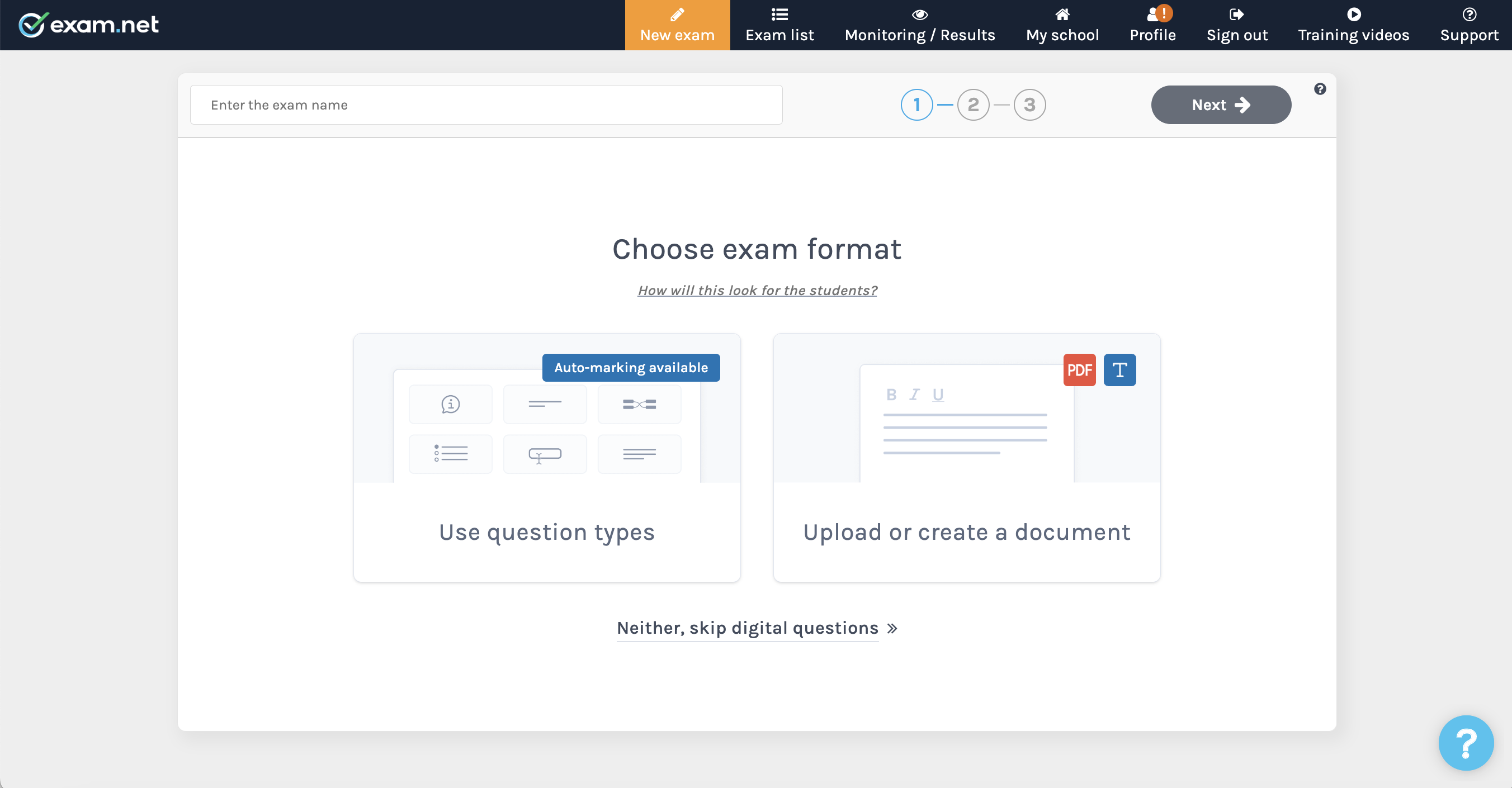screenshot of Exam.net