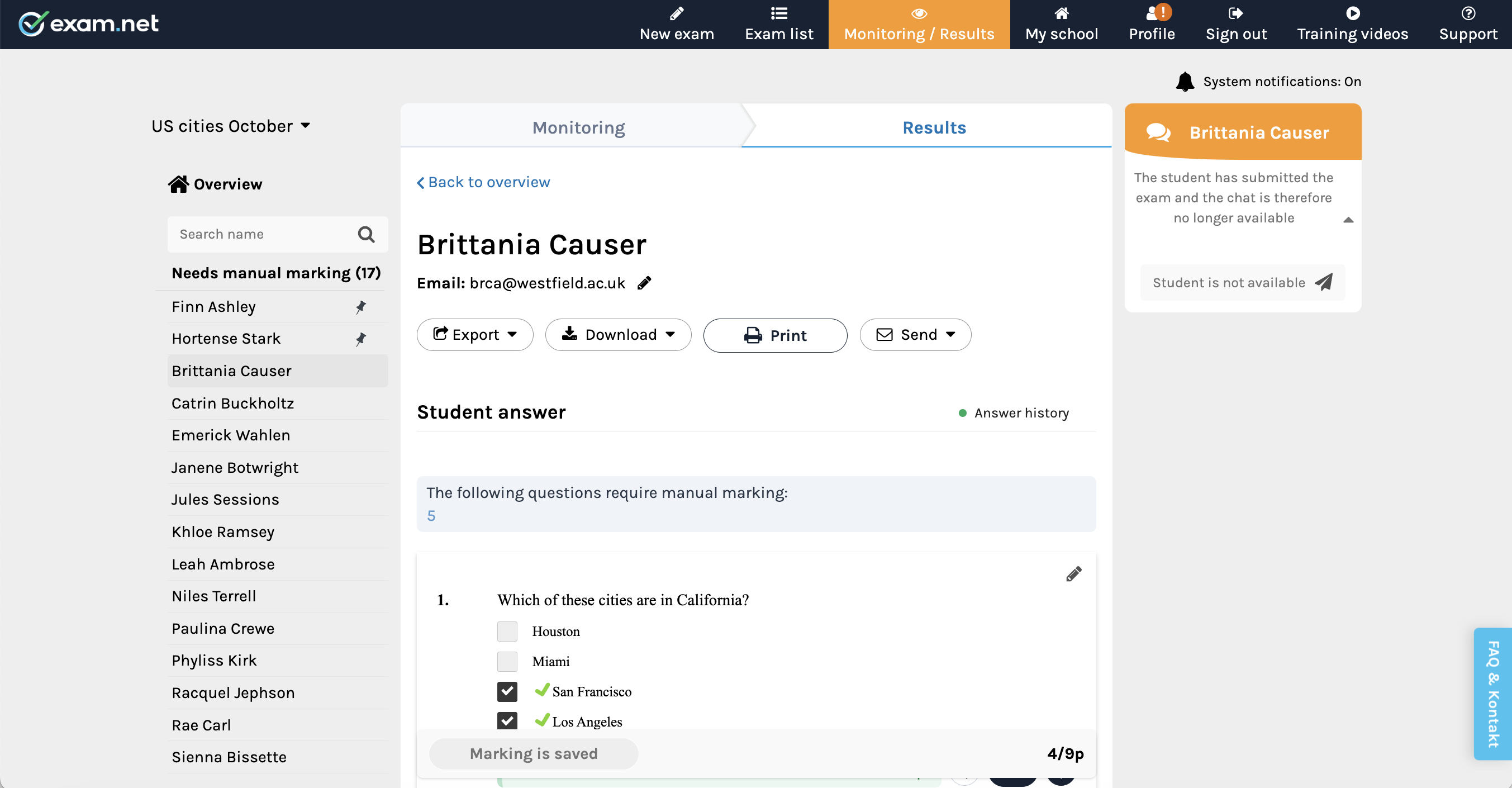 screenshot of Exam.net