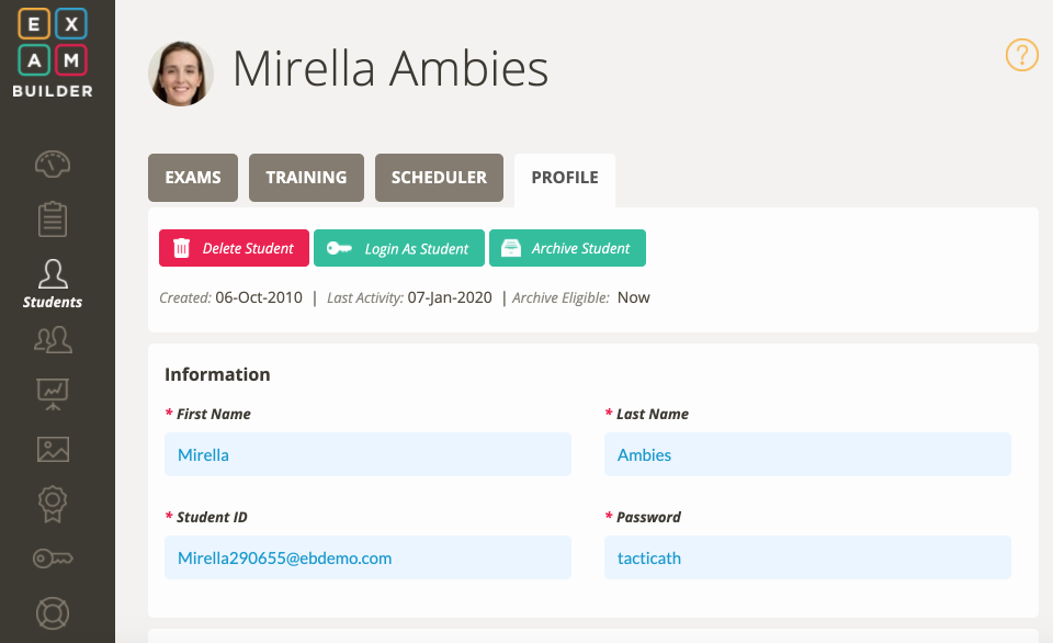 screenshot of ExamBuilder