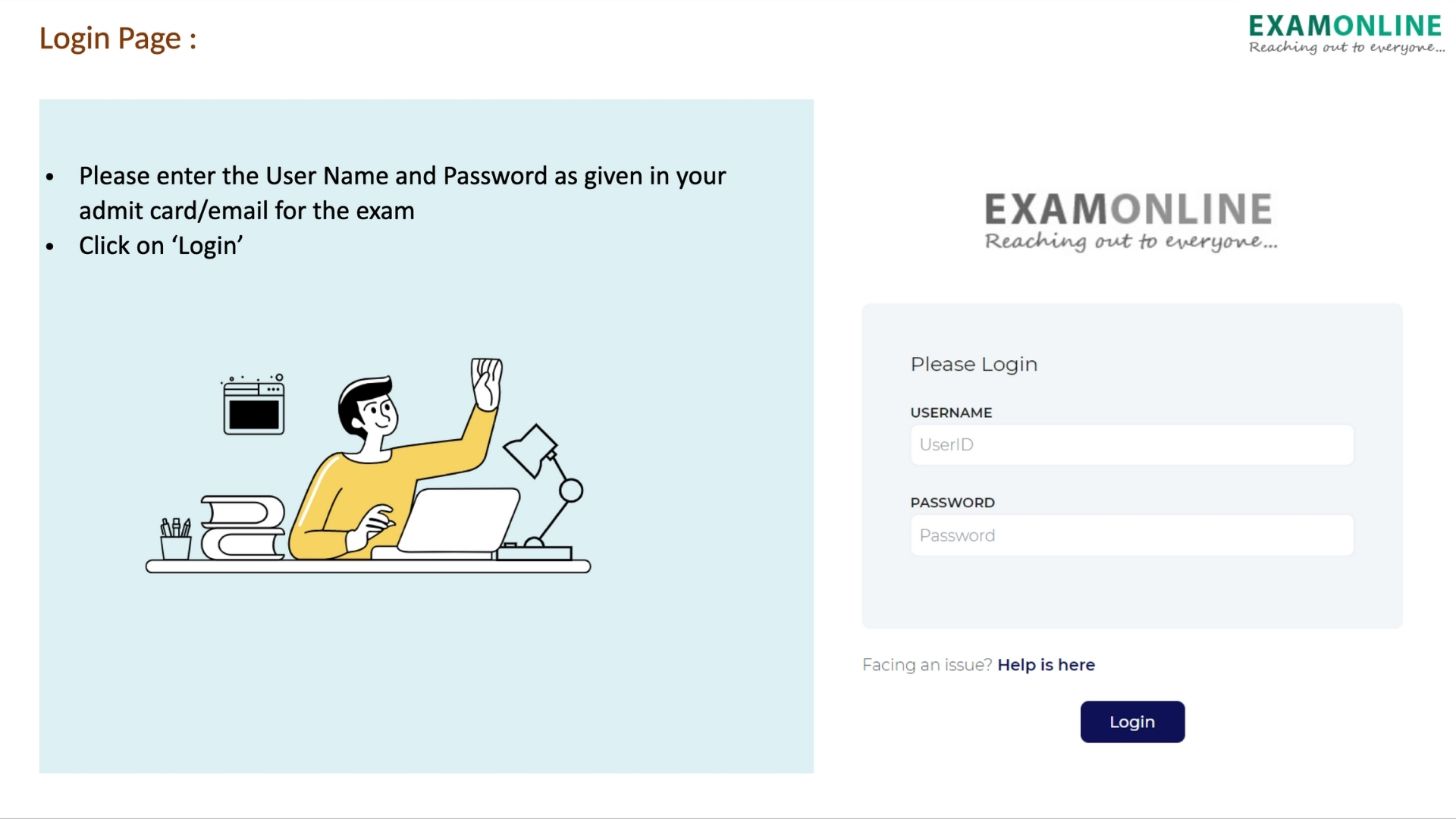 screenshot of ExamOnline