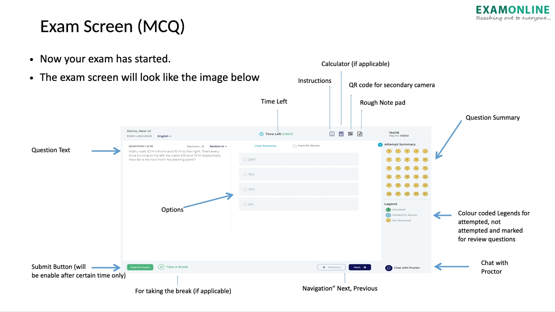 screenshot of ExamOnline