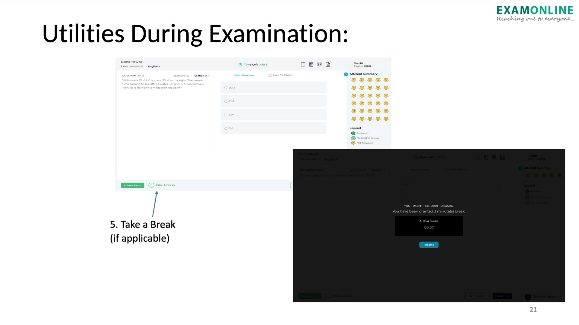 screenshot of ExamOnline