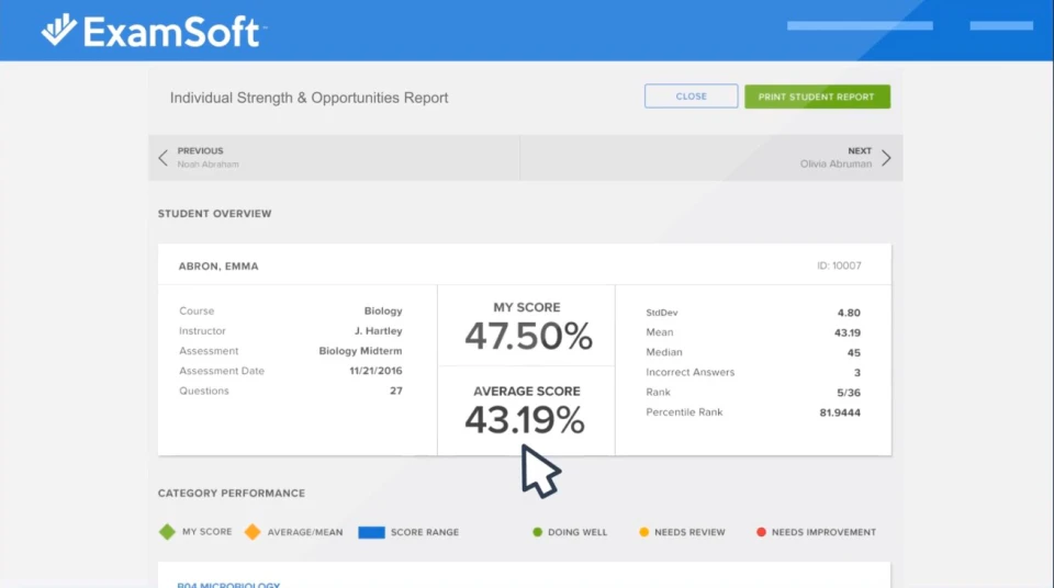 screenshot of ExamSoft
