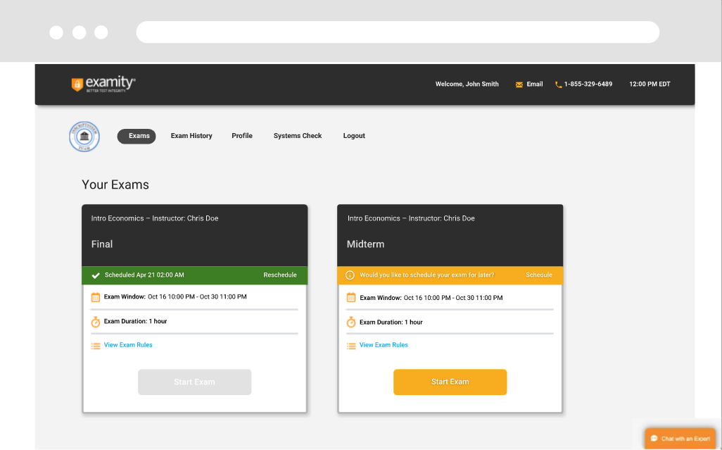 screenshot of Examity
