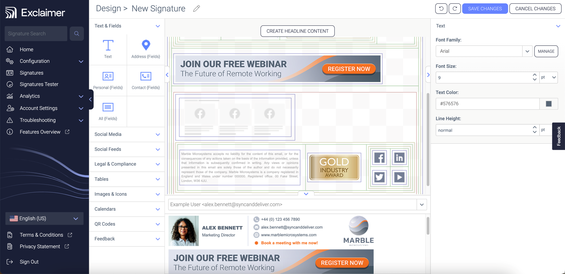 screenshot of Exclaimer