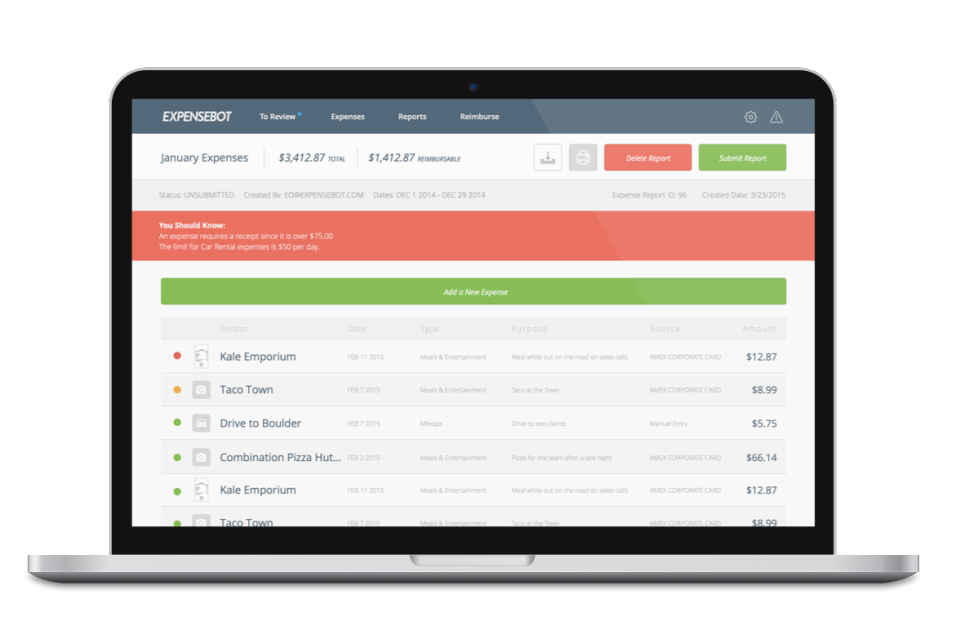 screenshot of ExpenseBot