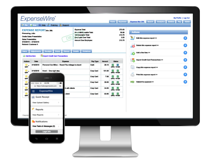 screenshot of ExpenseWire