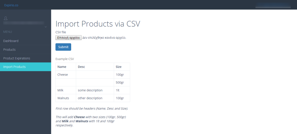 screenshot of Expirio